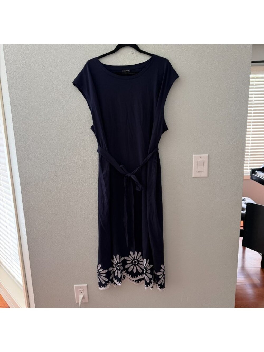 Talbots Navy Blue Embroidered Midi Dress Womens 3X 3XL Knit Stretch